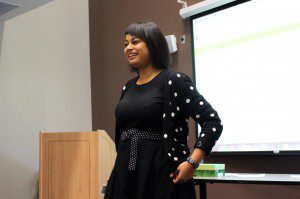 Ryerson journalism professor Asmaa Malik at the talk. 