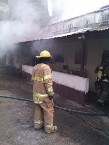 Firefighters outside of the radio station (Photo: Euriahs Togar)