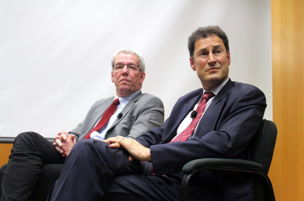 Distinguished visiting professors James Turk and Steve Paikin (Photo: Robert Liwanag)