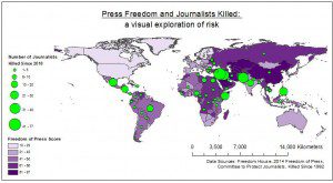 Map suggests links between press freedom and the number of journalists killed