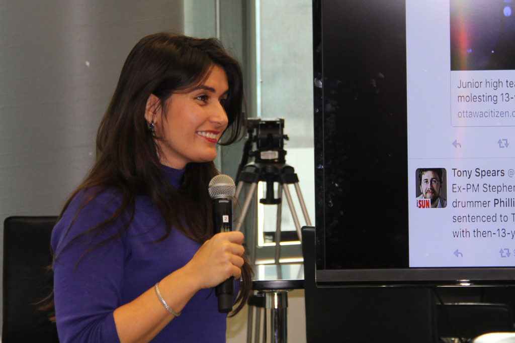 Farrah Khan, coordinator of Ryerson's Sexual Violence Support and Education Office speaks to students on Feb. 10 