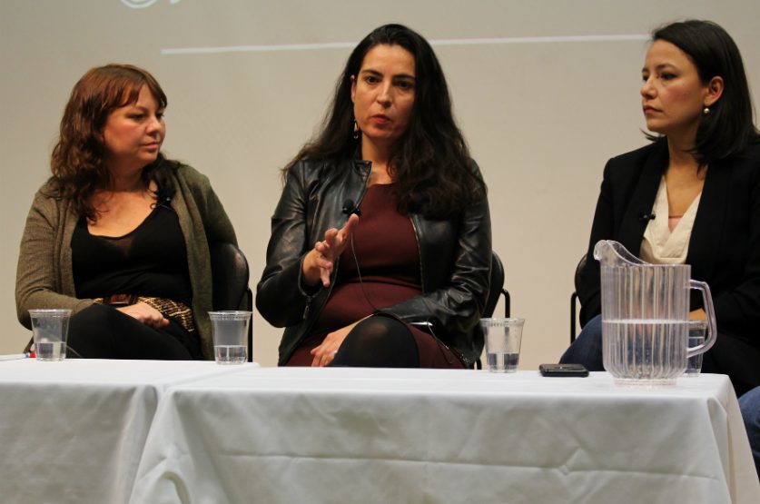 Journalists Karyn Pugliese, Tanya Talaga and Connie Walker speak on covering Indigenous community at the Ryerson School of Journalism. (Jasmine Bala)